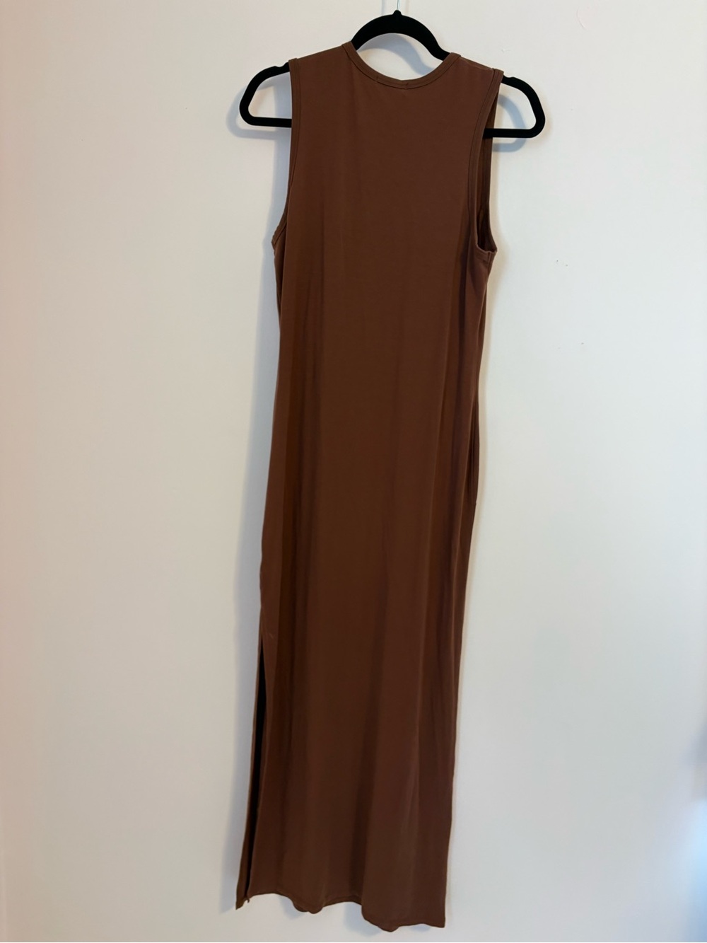 Quince Brown Sleeveless Maxi Dress with Side Slit